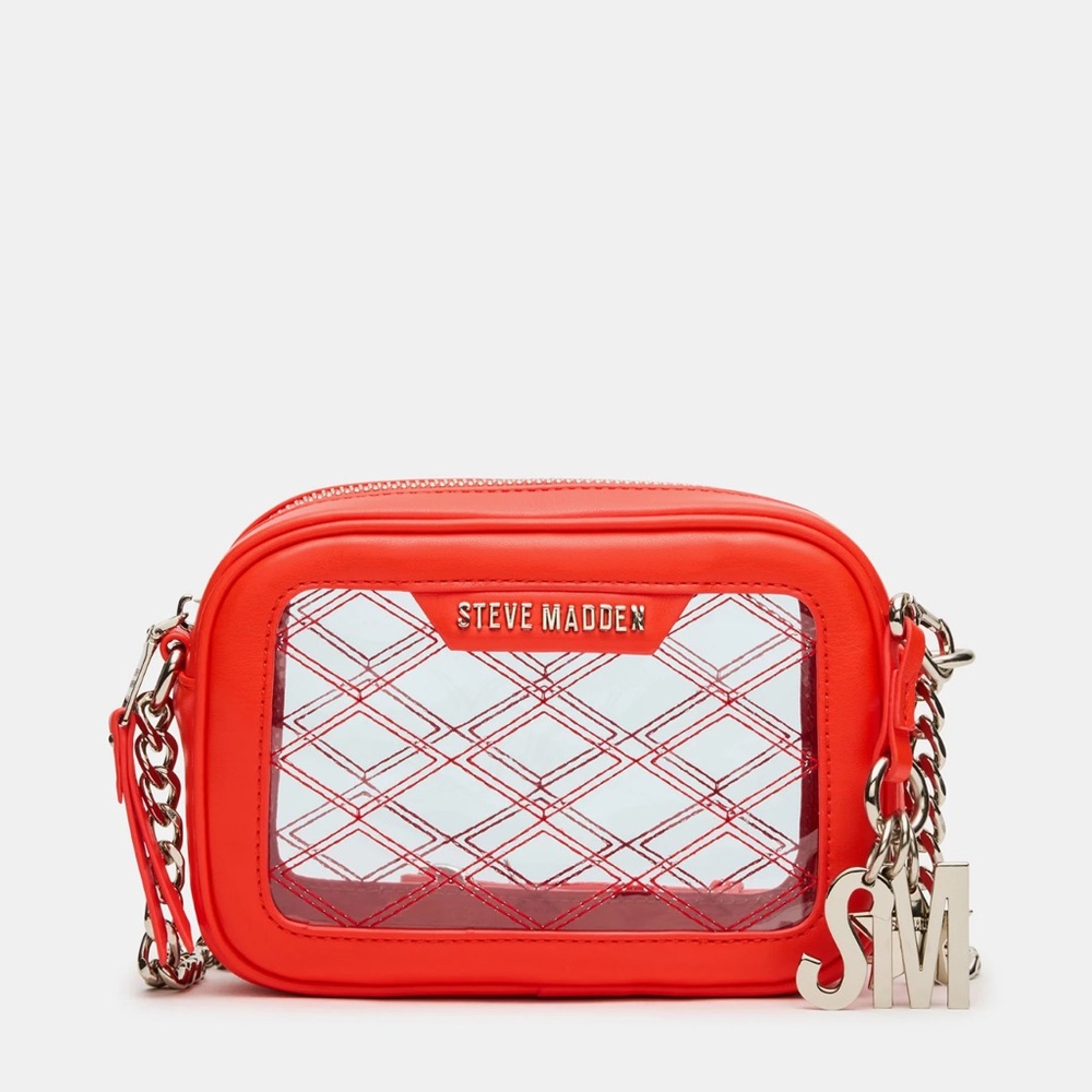 Steve Madden Red Clear Quilted Crossbody‎ with Chain Strap